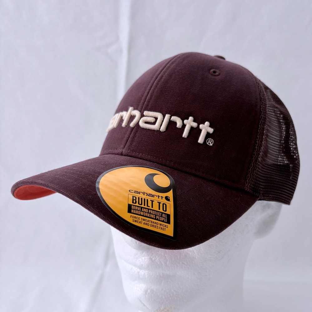 Carhartt Canvas Embroidered Logo Mens Mesh Back Snapback‎ Trucker Hat Burgundy